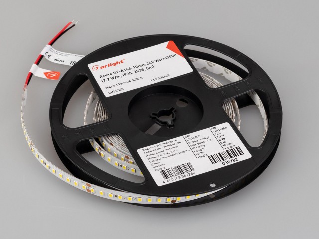 Лента RT-A144-10mm 24V Warm3000 (7.7 W/m, IP20, 2835, 5m) (Arlight, высок.эфф.200 лм/Вт) фото:5