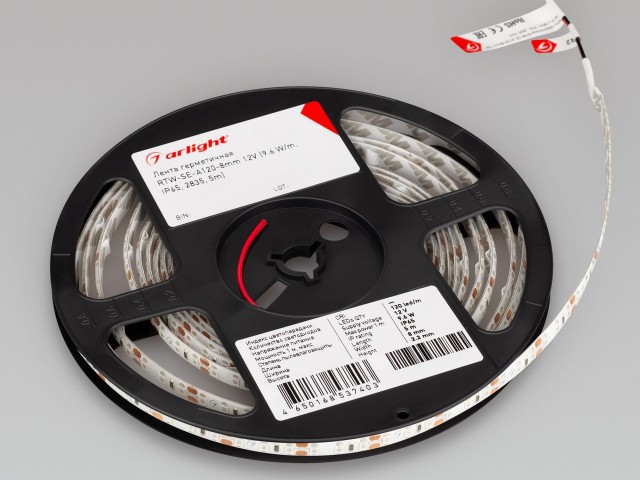 Лента герметичная RTW-SE-A120-8mm 12V Red (9.6 W/m, IP65, 2835, 5m) (Arlight, -) фото:7