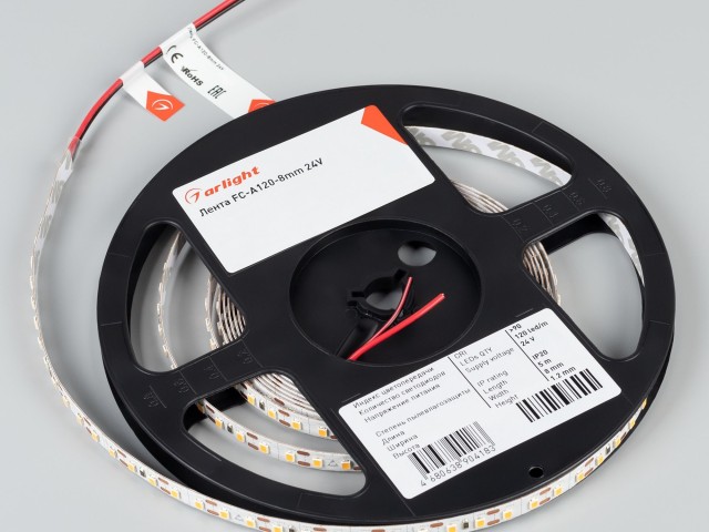 Лента FC-A120-8mm 24V Warm3000-CX1 (5 W/m, IP20, 5m) (Arlight, резка 1 светодиод) фото:3