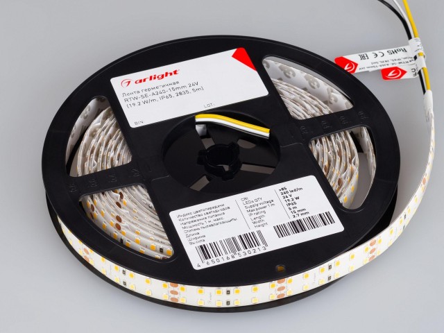 Лента герметичная RTW-SE-A240-15mm 24V White-MIX (19.2 W/m, IP65, 2835, 5m) (Arlight, Изменяемая ЦТ) фото:9