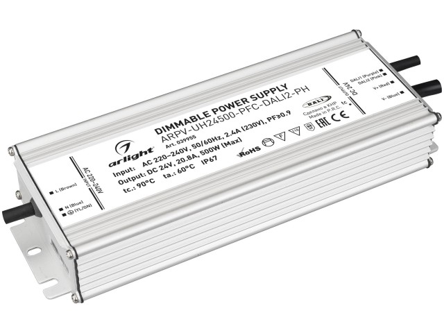 Блок питания ARPV-UH24500-PFC-DALI2-PH (24V, 20.8A, 500W) (Arlight, IP67 Металл, 7 лет) фото:2