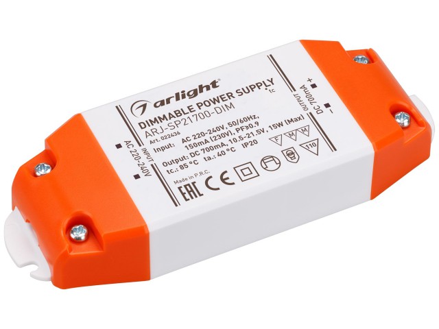 Блок питания ARJ-SP21700-DIM (15W, 700mA, PFC, Triac) (Arlight, IP20 Пластик, 3 года) фото:1