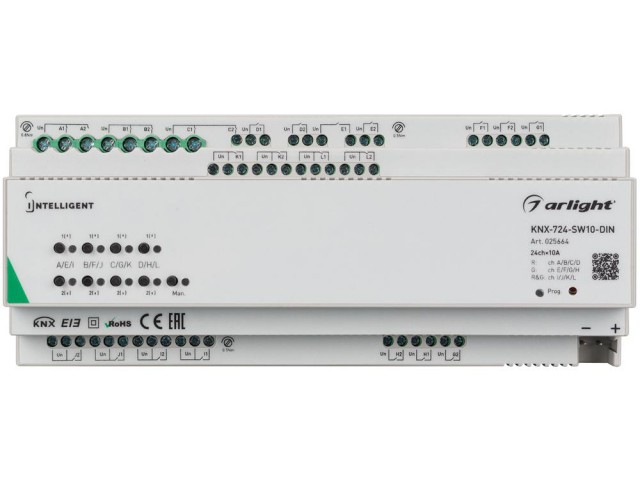 INTELLIGENT ARLIGHT Релейный модуль KNX-724-SW10-DIN (BUS, 24х10A) (Arlight, -) фото:2