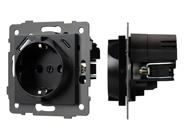 Механизм розетки с USB зарядкой SCT-MUAC-PL-BK-V (250V, 16A) (Arlight, -) фото:2