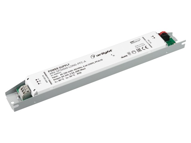 Блок питания ARV-SP24060-LONG-PFC-A (24V, 2.5A, 60W) (Arlight, IP20 Металл, 5 лет) фото:4