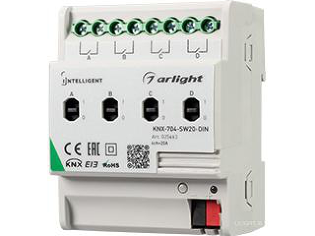 INTELLIGENT ARLIGHT Релейный модуль KNX-704-SW20-DIN (BUS, 4x20A) (Arlight, -) фото:4