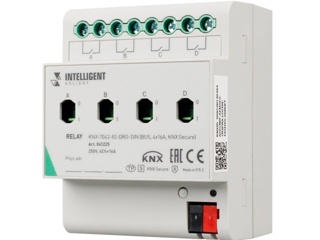 INTELLIGENT ARLIGHT Релейный модуль KNX-7043-82-DRO-DIN (BUS, 4x16А, KNX Secure) (IARL, IP20 Пластик, 2 года) фото:2