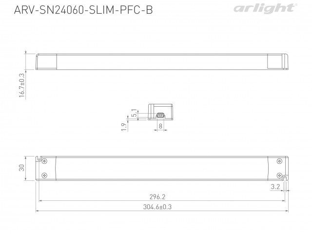 Блок питания ARV-SN24060-SLIM-PFC-B (24V, 2.5A, 60W) (Arlight, IP20 Пластик, 3 года) фото:3