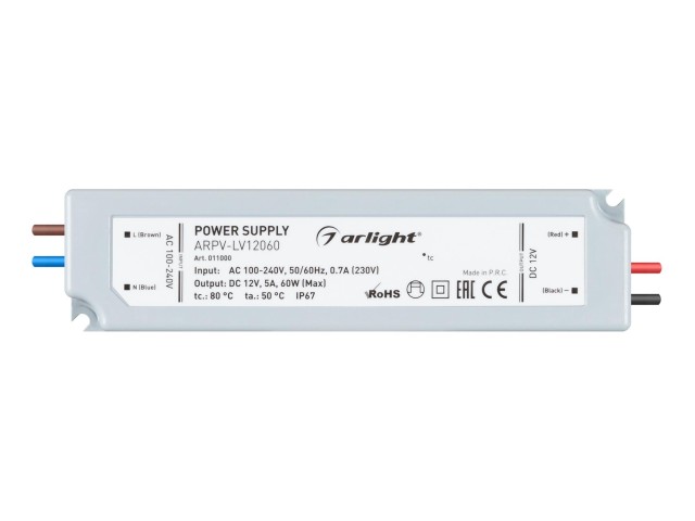 Блок питания ARPV-LV12060 (12V, 5.0A, 60W) (Arlight, IP67 Пластик, 2 года) фото:5