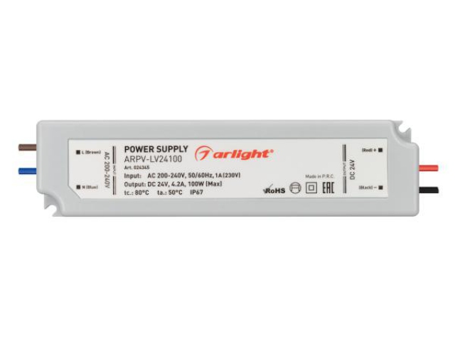 Блок питания ARPV-LV24100 (24V, 4.2A, 100W) (Arlight, IP67 Пластик, 2 года) фото:2
