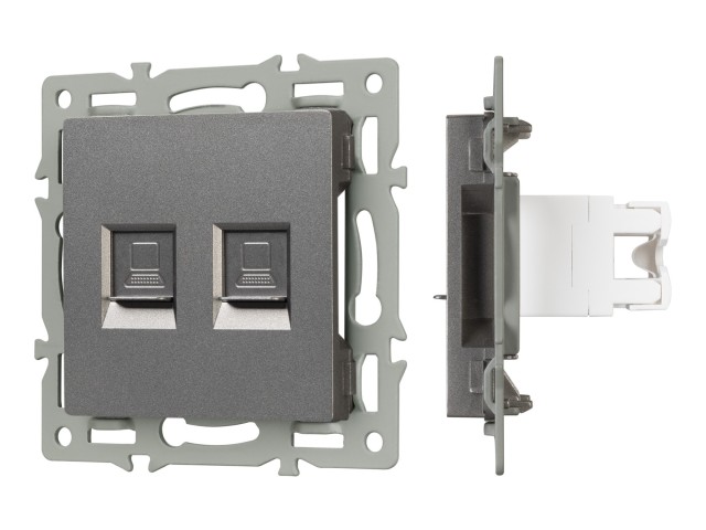 Механизм компьютерной розетки двойной SCT-MPC2-PL-GR (RJ-45, CAT6) (Arlight, -) фото:2