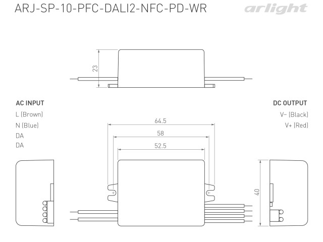 Блок питания ARJ-SP-10-PFC-DALI2-NFC-PD-WR (10W, 3-45V, 0.15-0.5A) (Arlight, IP20 Пластик, 5 лет) фото:2
