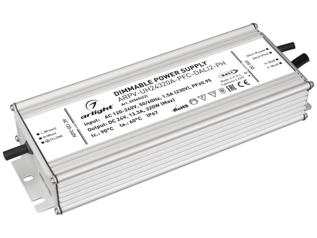Блок питания ARPV-UH24320A-PFC-DALI2-PH (24V, 13.3A, 320W) (Arlight, IP67 Металл, 7 лет) фото:1