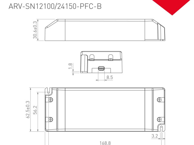 Блок питания ARV-SN12100-PFC-B (12V, 8.3A, 100W) (Arlight, IP20 Пластик, 3 года) фото:3