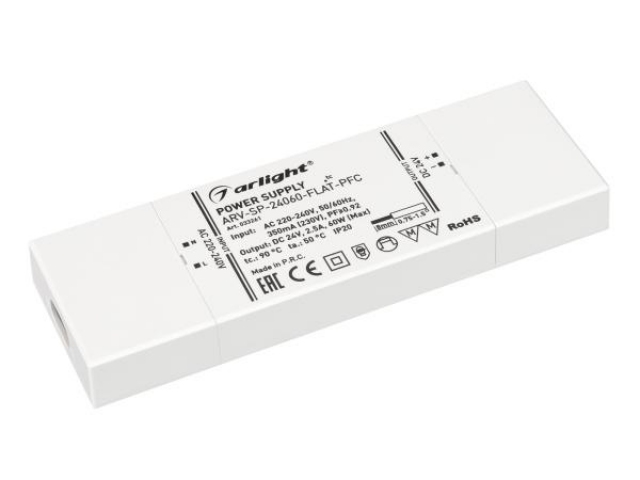 Блок питания ARV-SP-24060-FLAT-PFC (24V, 2.5A, 60W) (Arlight, IP20 Пластик, 5 лет) фото:5