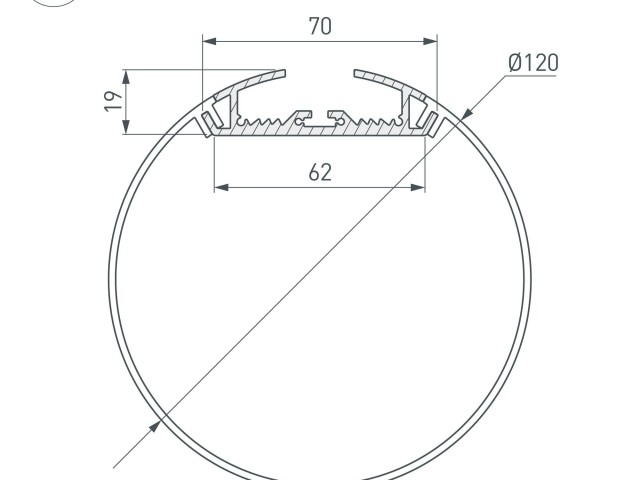 Профиль с экраном SL-ROUND-D120-2500 ANOD+OPAL (Arlight, Алюминий) фото:3