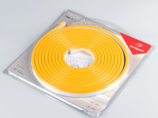 Лента герметичная AURORA-PS-A120-16x8mm 24V Amber (10 W/m, IP65, 2835, 5m) (Arlight, Силикон) фото:1