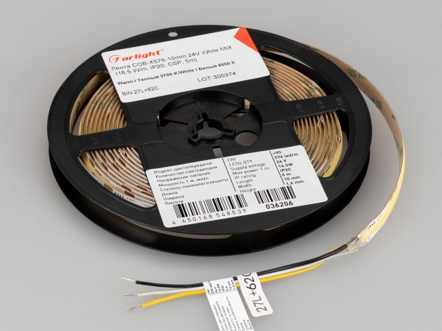 Лента COB-X576-10mm 24V White-MIX (16.5 W/m, IP20, CSP, 5m) (Arlight, Изменяемая ЦТ) фото:13