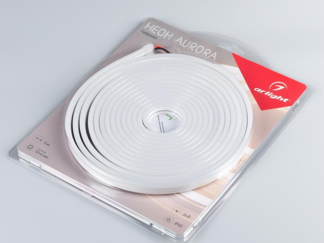 Лента герметичная AURORA-PS-A120-12x6mm 24V Yellow (10 W/m, IP65, 2835, 5m) (Arlight, Силикон) фото:1