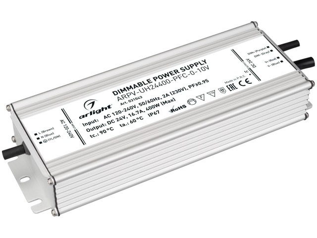 Блок питания ARPV-UH24400-PFC-0-10V (24V, 16.7A, 400W) (Arlight, IP67 Металл, 7 лет) фото:4
