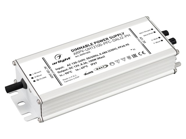 Блок питания ARPV-UH12100-PFC-DALI2-PH (12V, 8.3A, 100W) (Arlight, IP67 Металл, 7 лет) фото:1