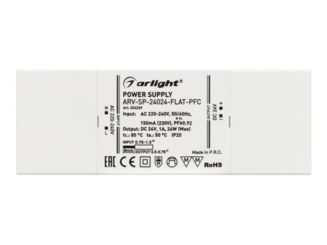 Блок питания ARV-SP-24024-FLAT-PFC (24V, 1A, 24W) (Arlight, IP20 Пластик, 5 лет) фото:4