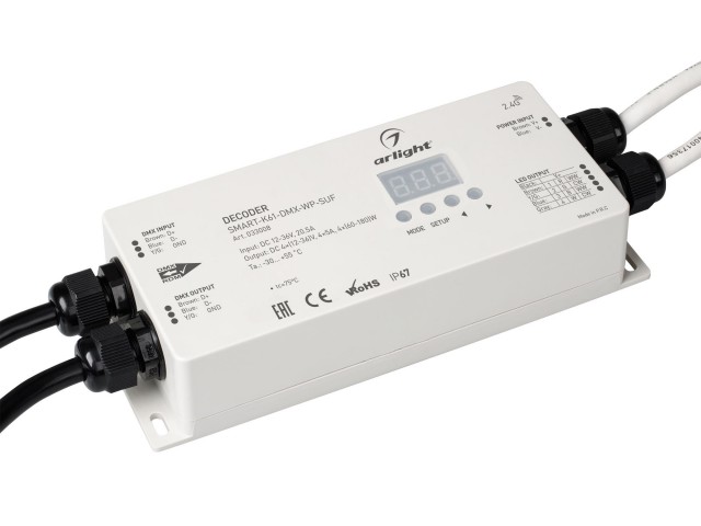Декодер SMART-K61-DMX-WP-SUF (12-36V, 4x5A) (Arlight, IP67 Пластик, 5 лет) фото:3