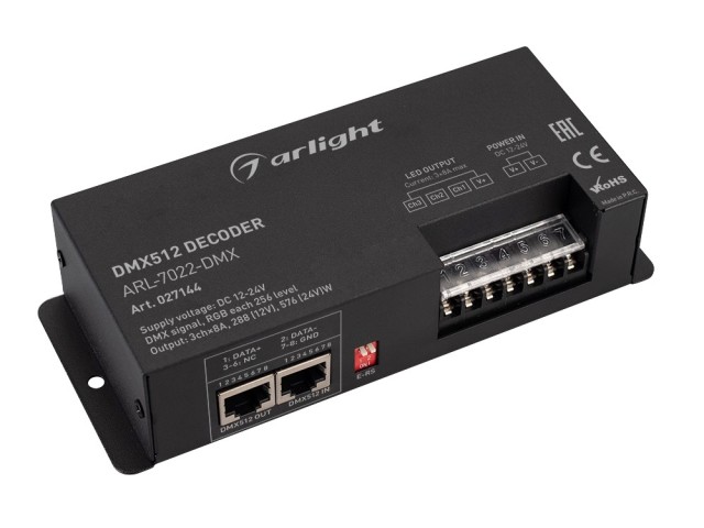 Декодер ARL-7022-DMX (12-24V, 3x8A, DMX512, XLR3) (Arlight, IP20 Металл, 3 года) фото:2