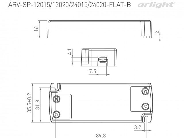 Блок питания ARV-SP-12015-FLAT-B (12V, 1.25A, 15W) (Arlight, IP20 Пластик, 5 лет) фото:1
