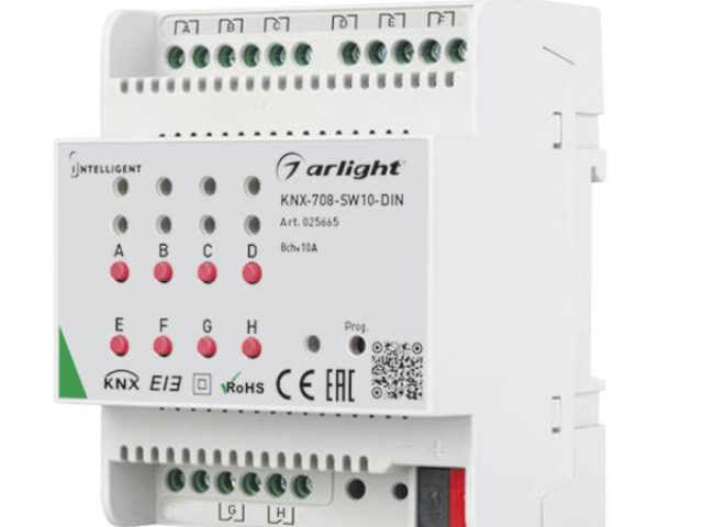 INTELLIGENT ARLIGHT Релейный модуль KNX-708-SW10-DIN (BUS, 8x10A) (Arlight, -) фото:2