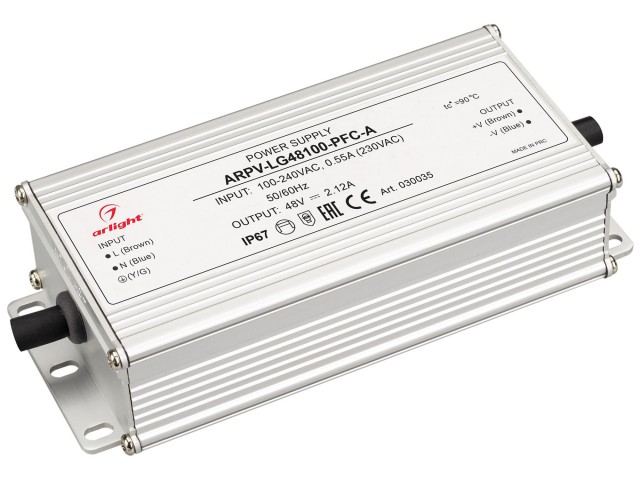 Блок питания ARPV-LG48100-PFC-A (48V, 2.12A, 100W) (Arlight, IP67 Металл, 5 лет) фото:1