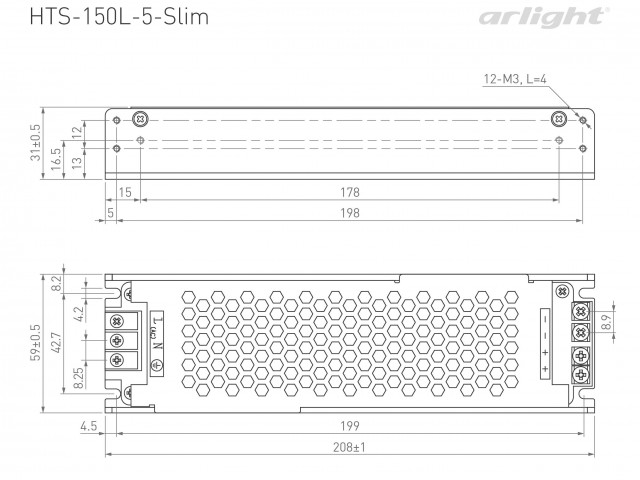 Блок питания HTS-150L-5-Slim (5V, 30A, 150W) (Arlight, IP20 Сетка, 3 года) фото:2