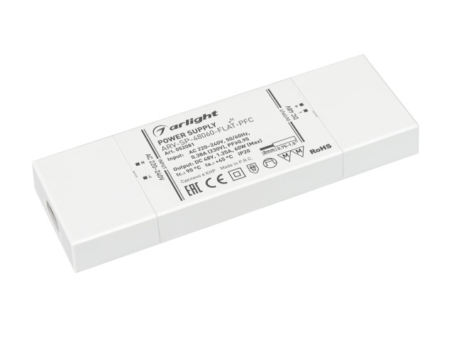 Блок питания ARV-SP-48060-FLAT-PFC (48V, 1.25A, 60W) (Arlight, IP20 Пластик, 5 лет) фото:1