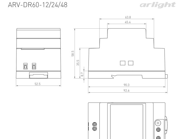 Блок питания ARV-DR60-24 (24V, 2.5A, 60W) (Arlight, IP20 DIN-рейка) фото:4