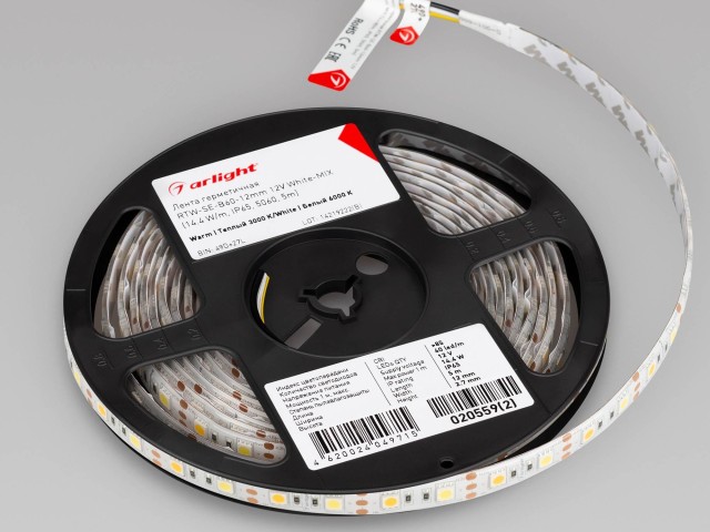 Лента герметичная RTW-SE-B60-12mm 12V White-MIX (14.4 W/m, IP65, 5060, 5m) (Arlight, Изменяемая ЦТ) фото:4