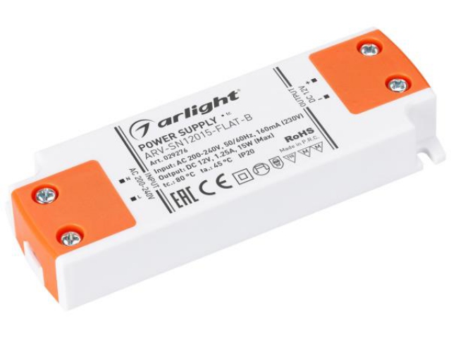 Блок питания ARV-SN12015-FLAT-B (12V, 1.25A, 15W) (Arlight, IP20 Пластик, 3 года) фото:3
