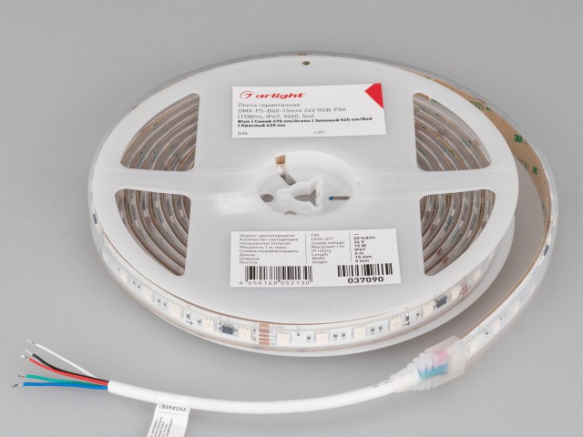 Лента герметичная DMX-PS-B60-15mm 24V RGB-PX6 (15W/m, IP67, 5060, 5m) (Arlight, -) фото:2