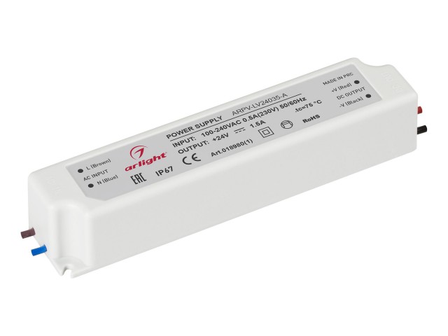 Блок питания ARPV-LV24035-A (24V, 1.5A, 35W) (Arlight, IP67 Пластик, 3 года) фото:2
