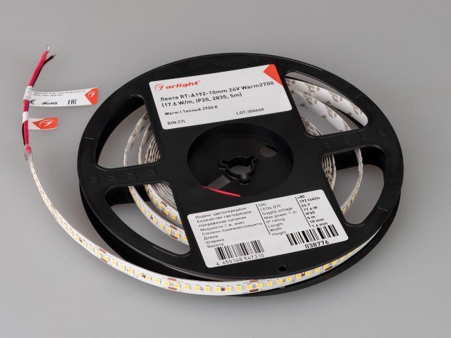 Лента RT-A192-10mm 24V Warm2700 (17.6 W/m, IP20, 2835, 5m) (Arlight, высок.эфф.150 лм/Вт) фото:10
