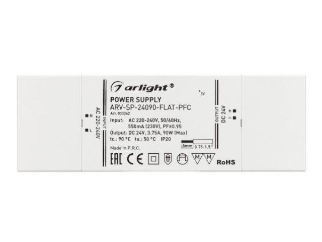 Блок питания ARV-SP-24090-FLAT-PFC (24V, 3.75A, 90W) (Arlight, IP20 Пластик, 5 лет) фото:5
