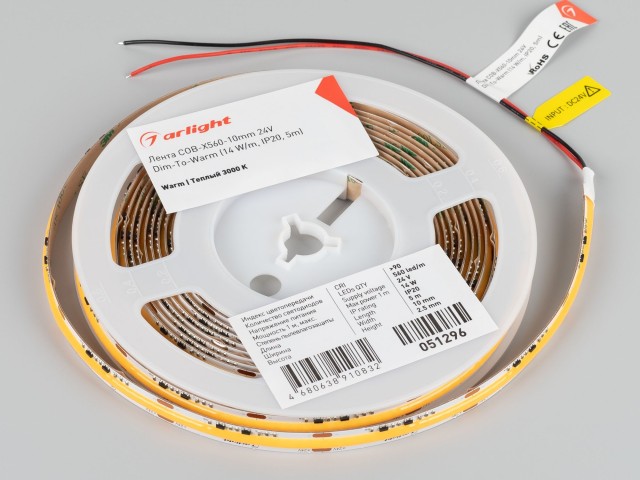 Лента COB-X560-10mm 24V Dim-To-Warm (14 W/m, IP20, 5m) (Arlight, Dim-To-Warm) фото:6