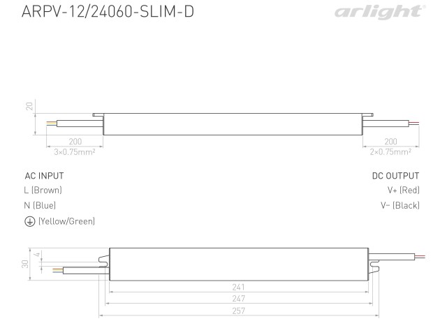 Блок питания ARPV-12060-SLIM-D (12V, 5A, 60W) (Arlight, IP67 Металл, 3 года) фото:1