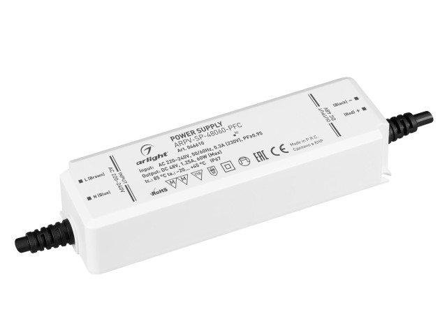 Блок питания ARPV-SP-48060-PFC (48V, 1.25A, 60W) (Arlight, IP67 Пластик, 5 лет) фото:1