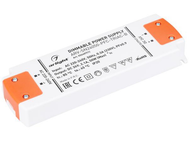 Блок питания ARV-SN24050-PFC-TRIAC-B (24V, 2.1A, 50W) (Arlight, IP20 Пластик, 3 года) фото:3