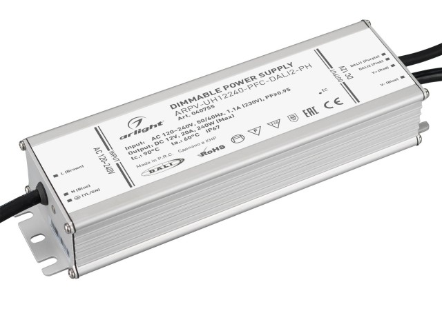 Блок питания ARPV-UH12240-PFC-DALI2-PH (12V, 20A, 240W) (Arlight, IP67 Металл, 7 лет) фото:2
