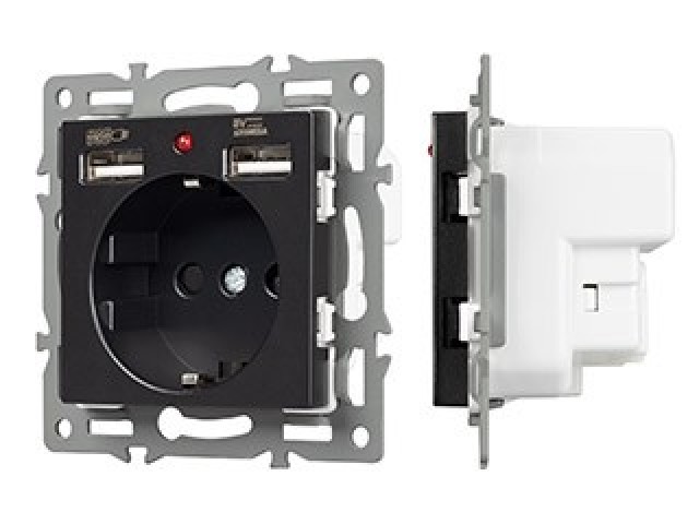 Механизм розетки с USB зарядкой SCT-MUAA-PL-BK (250V, 16A) (Arlight, -) фото:1