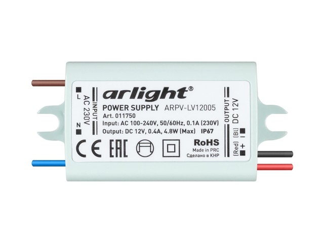 Блок питания ARPV-LV12005 (12V, 0.4A, 5W) (Arlight, IP67 Пластик, 2 года) фото:5