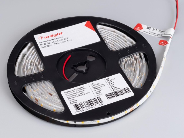 Лента герметичная RTW-SE-A60-8mm 24V Day4000 (4.8 W/m, IP65, 2835, 5m) (Arlight, 4.8 Вт/м, IP65) фото:7