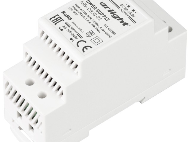 Блок питания ARV-DR30-24 (24V, 1.25A, 30W) (Arlight, IP20 DIN-рейка) фото:3