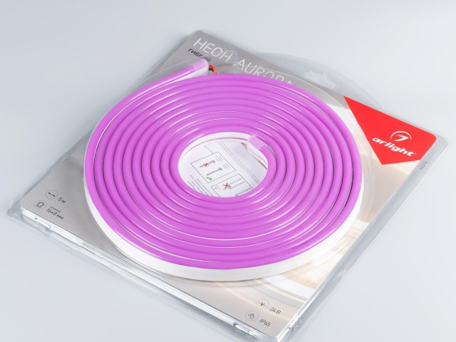 Лента герметичная AURORA-PS-A120-16x8mm 24V Purple (10 W/m, IP65, 2835, 5m) (Arlight, Силикон) фото:1